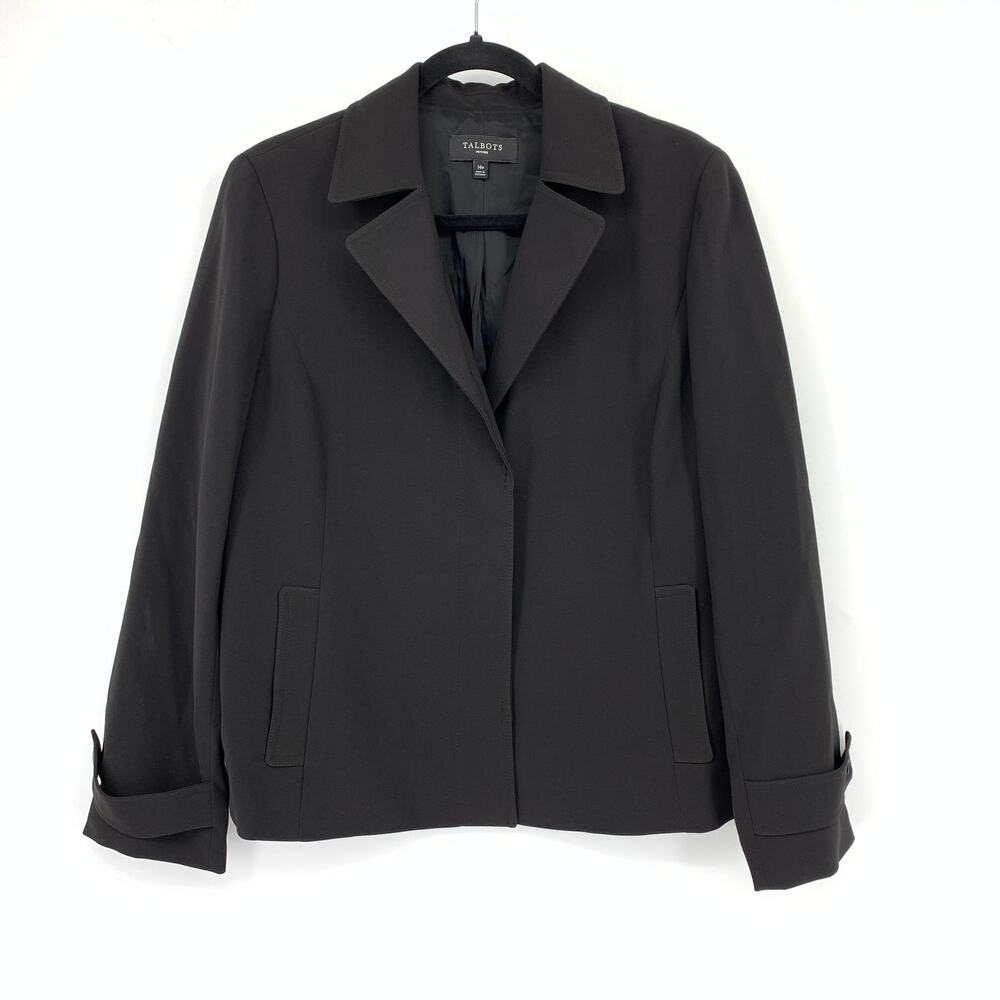 Talbots Hidden Placket Blazer Suit Jacket Womens Size 14P Black Notched Lapel